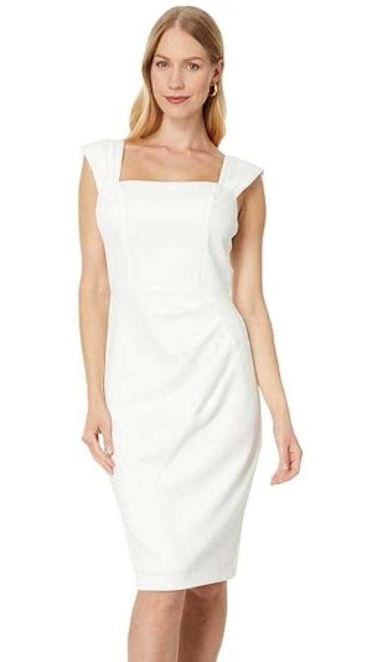 VINCE CAMUTO Women's Scuba Sheath Dress Size 12 White Square Neck NWT